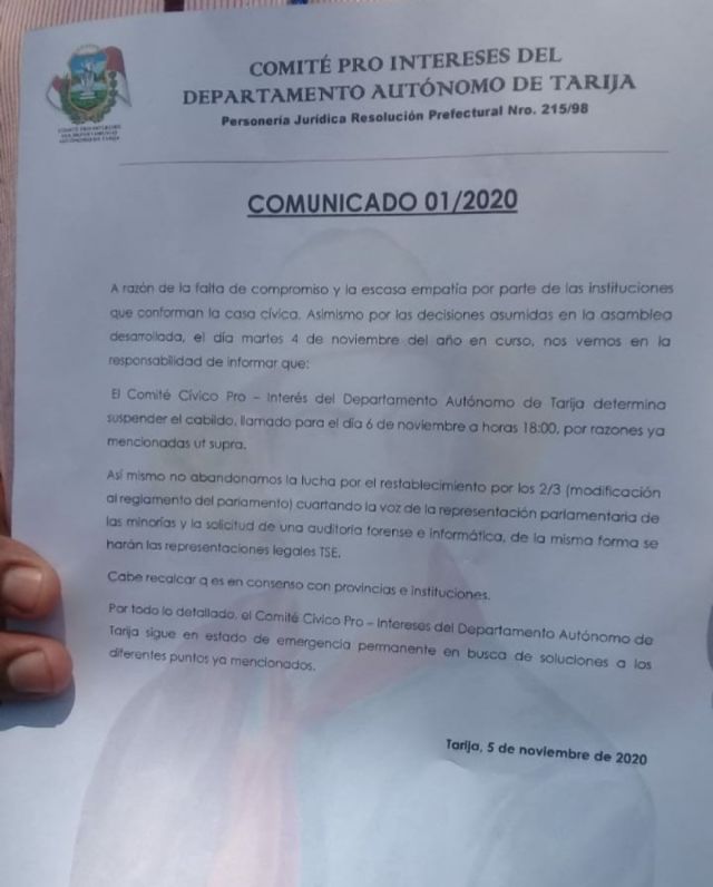 Comunicado del Comité Civico