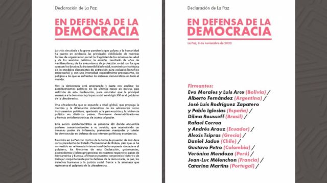 Morales, Arce, Iglesias y otros líderes firman Declaratoria de la Paz en contra de la ultraderecha