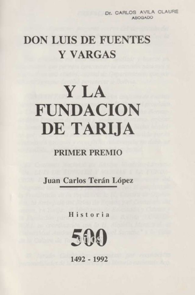 La fundacion de Tarija 1 Premio