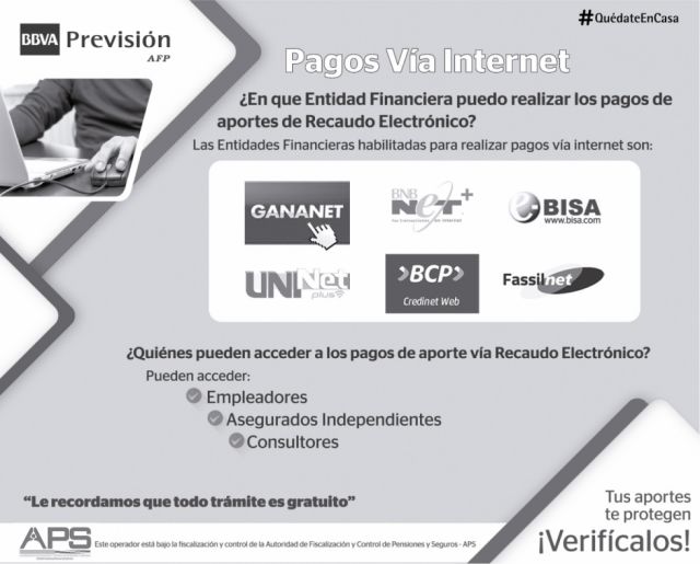 Entidades para realizar pagos en línea de Recaudo Electrónico, BBVA Previsión AFP