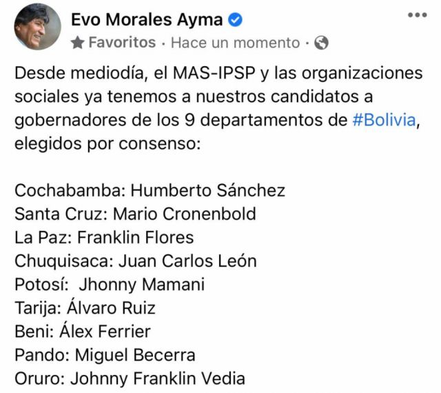 Evo confirma a Ruiz como candidato del MAS a gobernador de Tarija 
