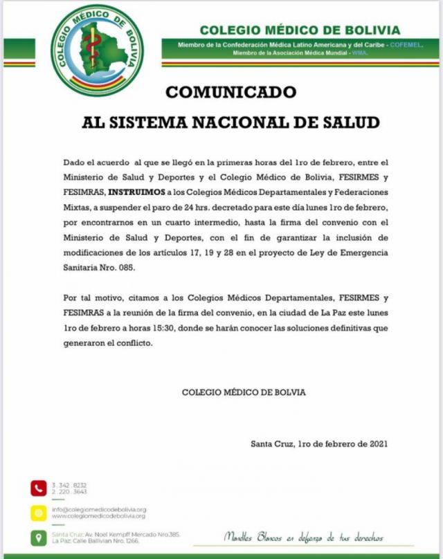 Médicos declaran cuarto intermedio y suspenden paro de 24 horas