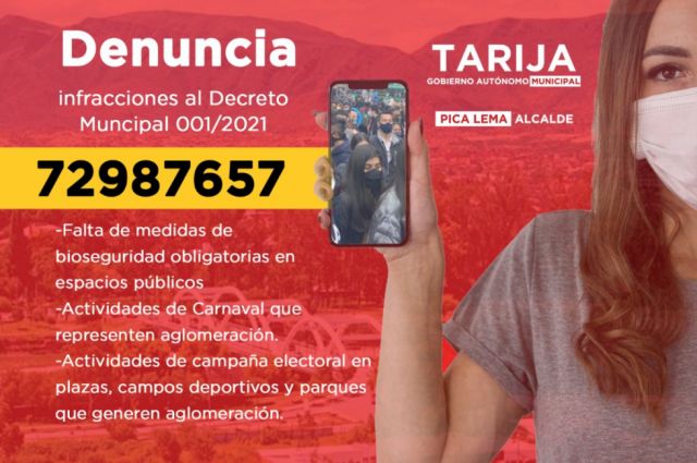 Habilitan línea telefónica para denunciar actividades que generen contagios Covid en Tarija