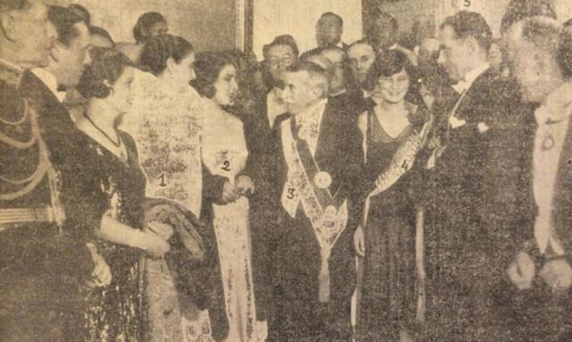 El Presidente de la República del Perú, Augusto B. Leguía y Salcedo  con las misses de Bolivia y Perú