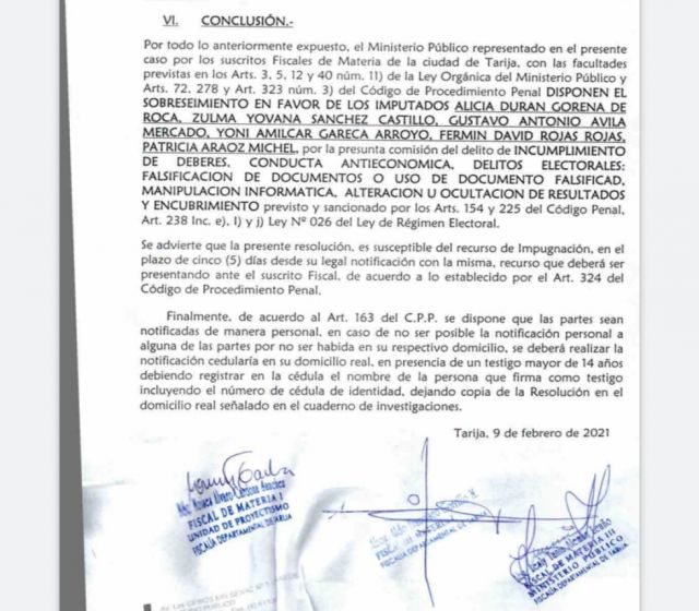 Fiscalía cierra caso "fraude electoral" en Tarija: no hay indicios de delito