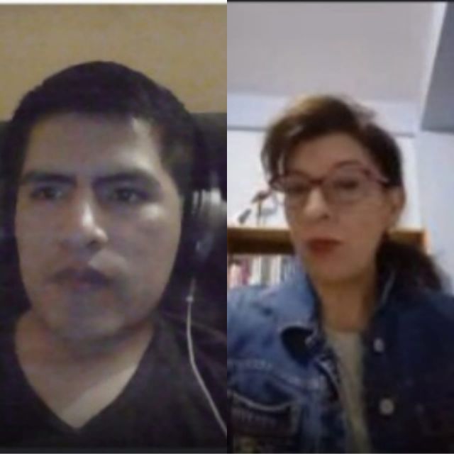 Edson Alejandro Pinto y Patricia Soliz en la tertulia virtual.