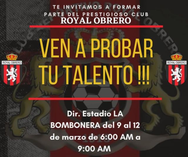Royal Obrero lanza búsqueda de talentos