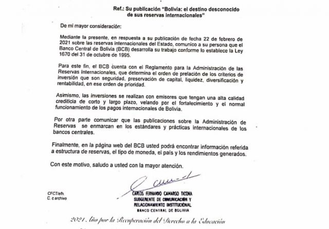 BCB: todavía no sabemos dónde están las RIN