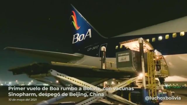 Avión partió de Beijing con 334.400 vacunas que llegarán este martes a Cochabamba