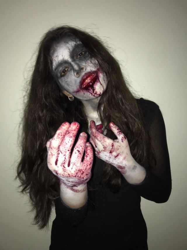 El trabajo de maquillaje para el corto de terror.