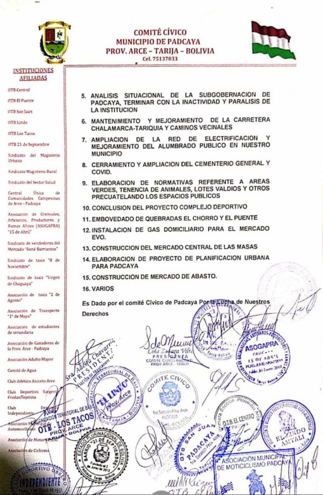 Voto resolutivo del Comité Cívico