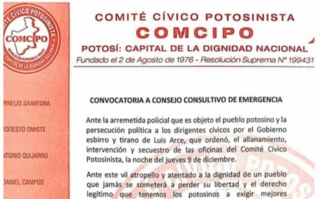 Comcipo convoca reunión de emergencia: ‘No debemos permitir la detención de ningún dirigente’