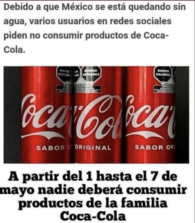 Lanzan campaña en redes sociales para no consumir Coca Cola por salud