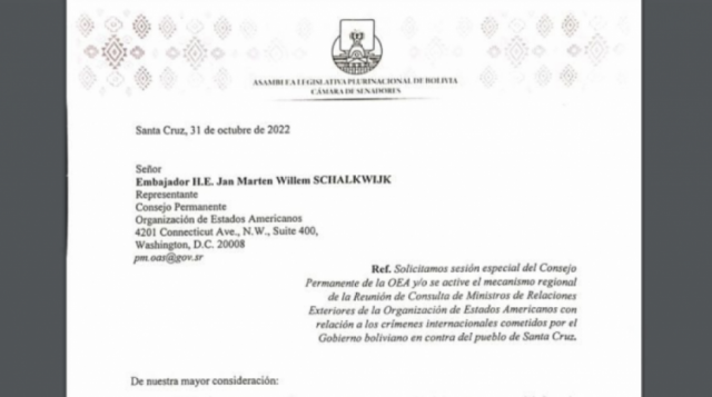 Denuncian ante organismos internacionales "criminal" actitud del Gobierno contra Santa Cruz