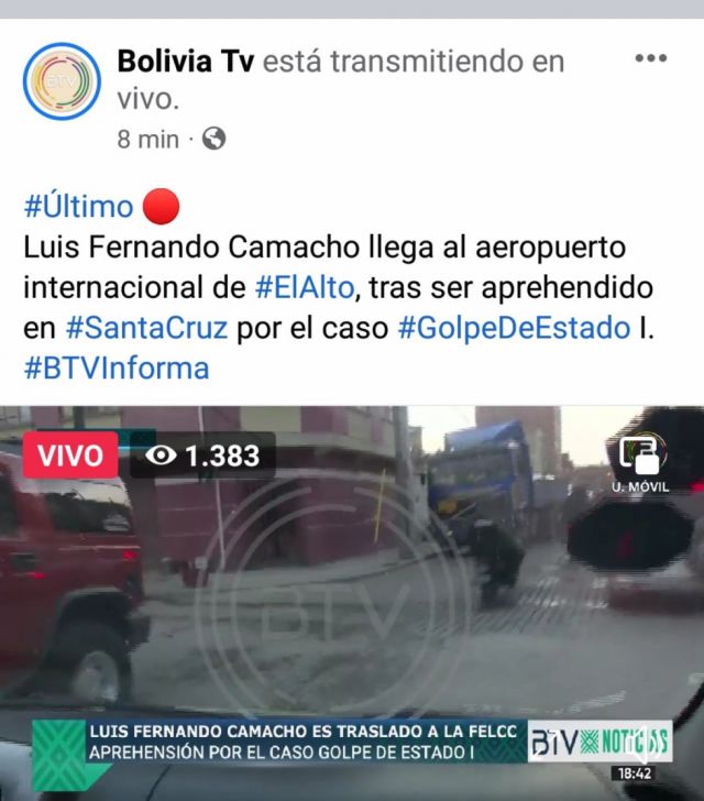Camacho ya está en La Paz, es llevado a la FELCC de El Alto 