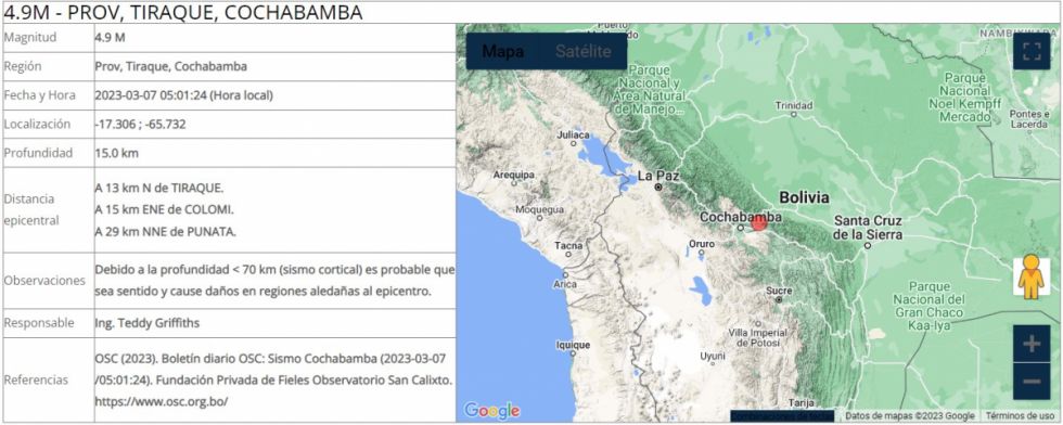 Sismo en Cochabamba se sintió en La Paz, el Observatorio San Calixto pide reportar