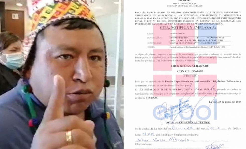 Fiscalía cita a dirigente de la Csutcb, Eber Rojas