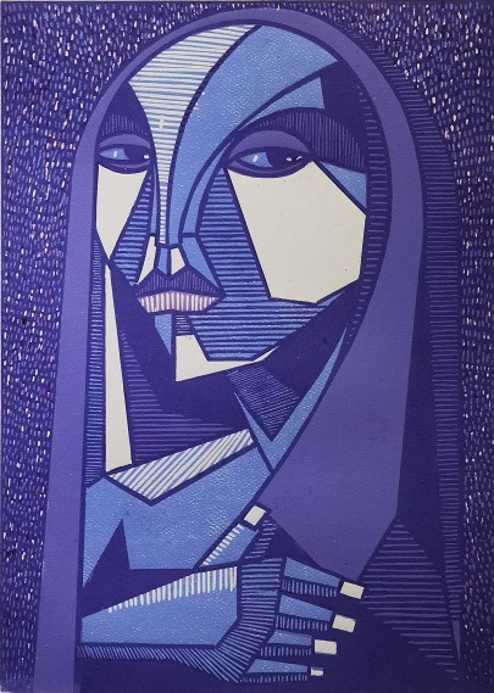 Dama del frío, de Edwin Cartagena. Xilografía.