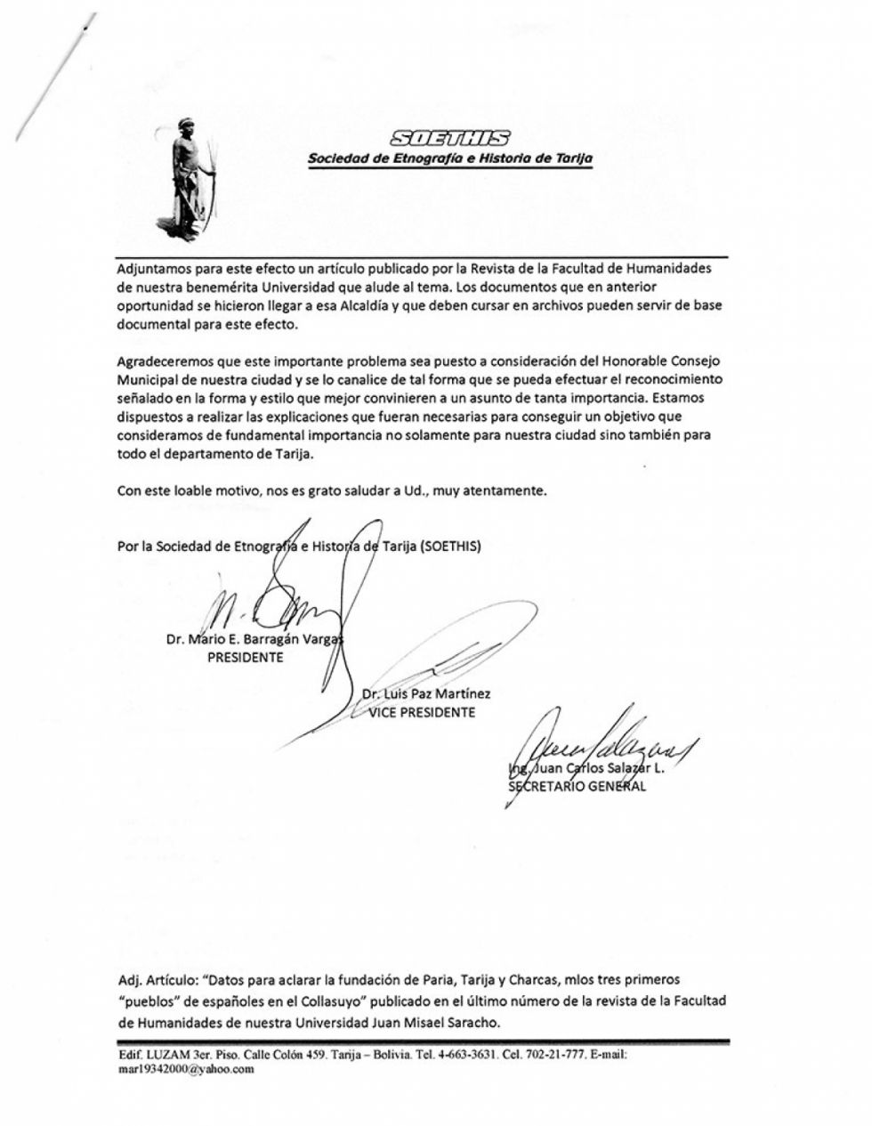 Carta 1º fundacion de Tarija 2