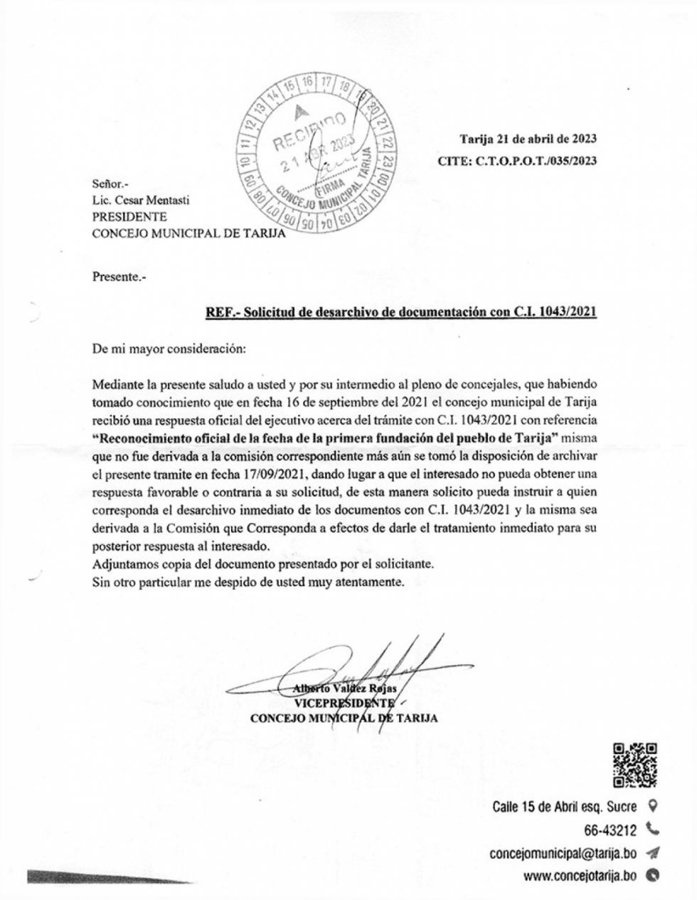 Carta 1º fundacion de Tarija 3