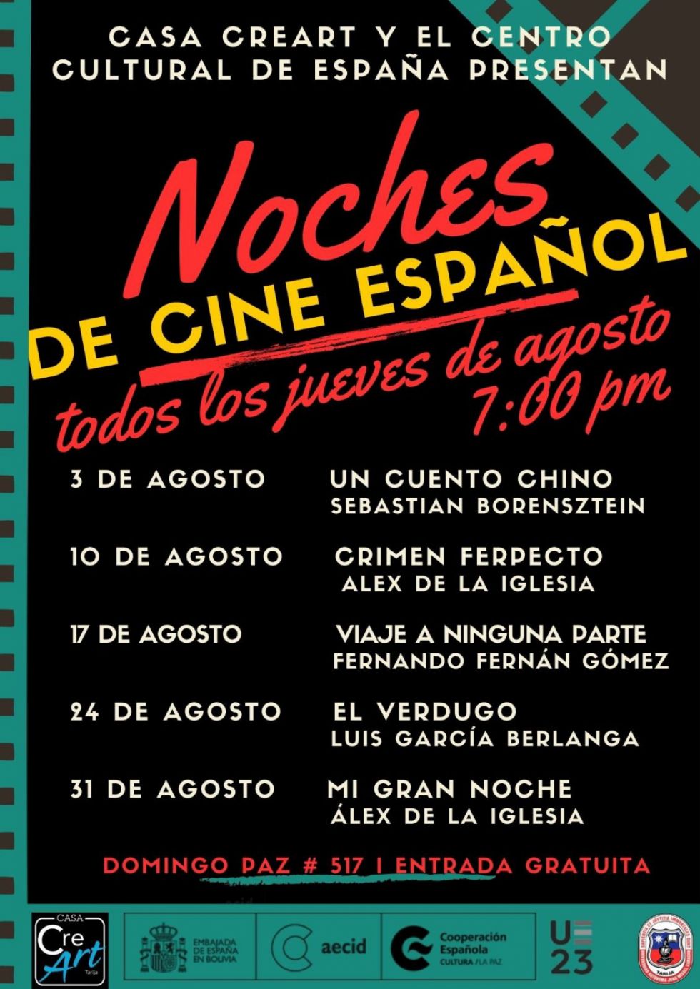 Los jueves de agosto son de cine en Casa Creart (CON TRAILERS)