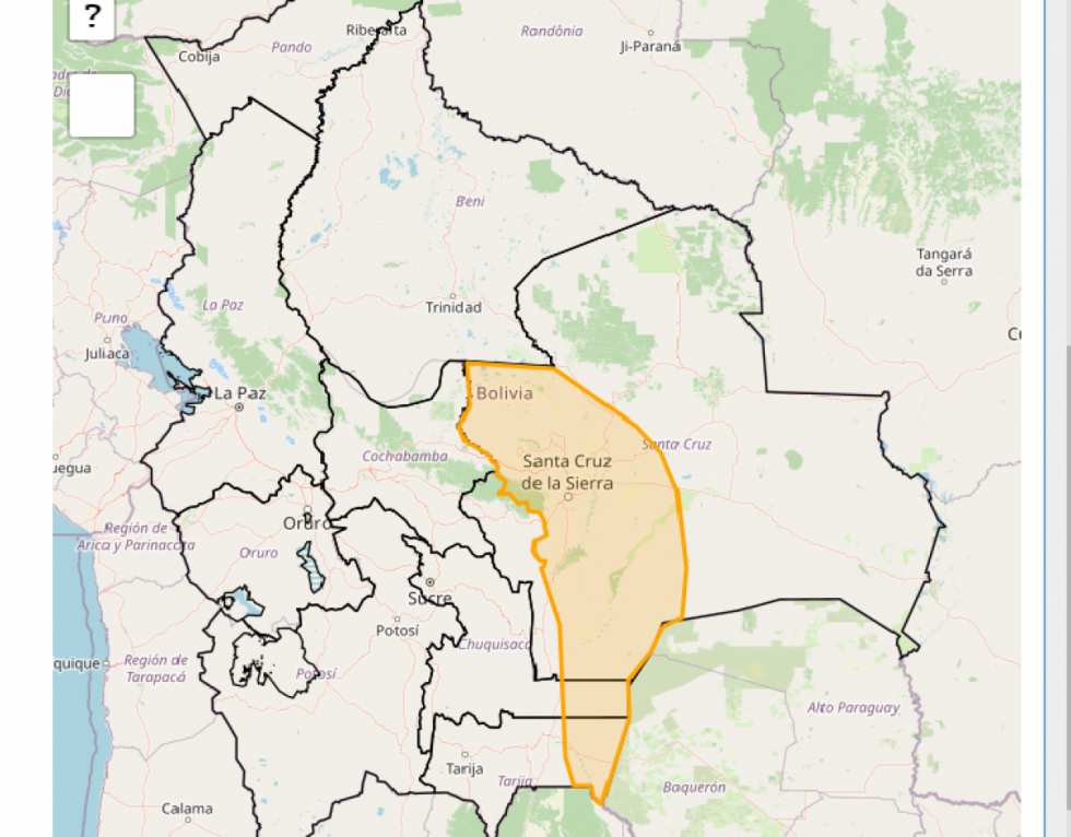 Senamhi emite alerta naranja por vientos moderados a fuertes en Tarija, Santa Cruz y Chuquisaca