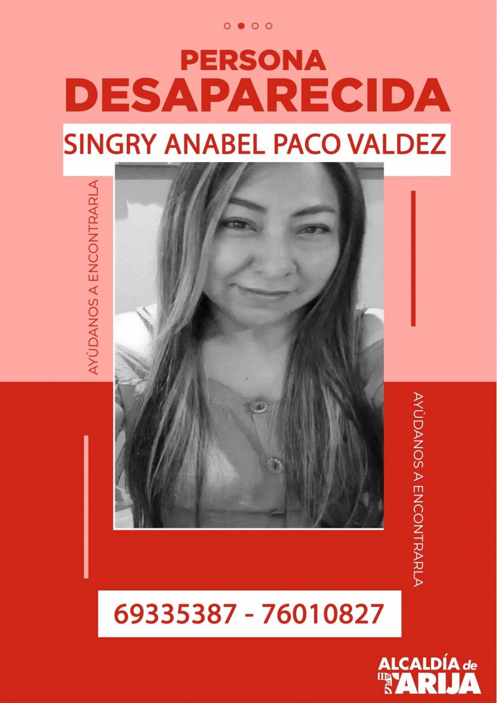 Municipio de Tarija se suma a campaña de búsqueda de Singry Paco