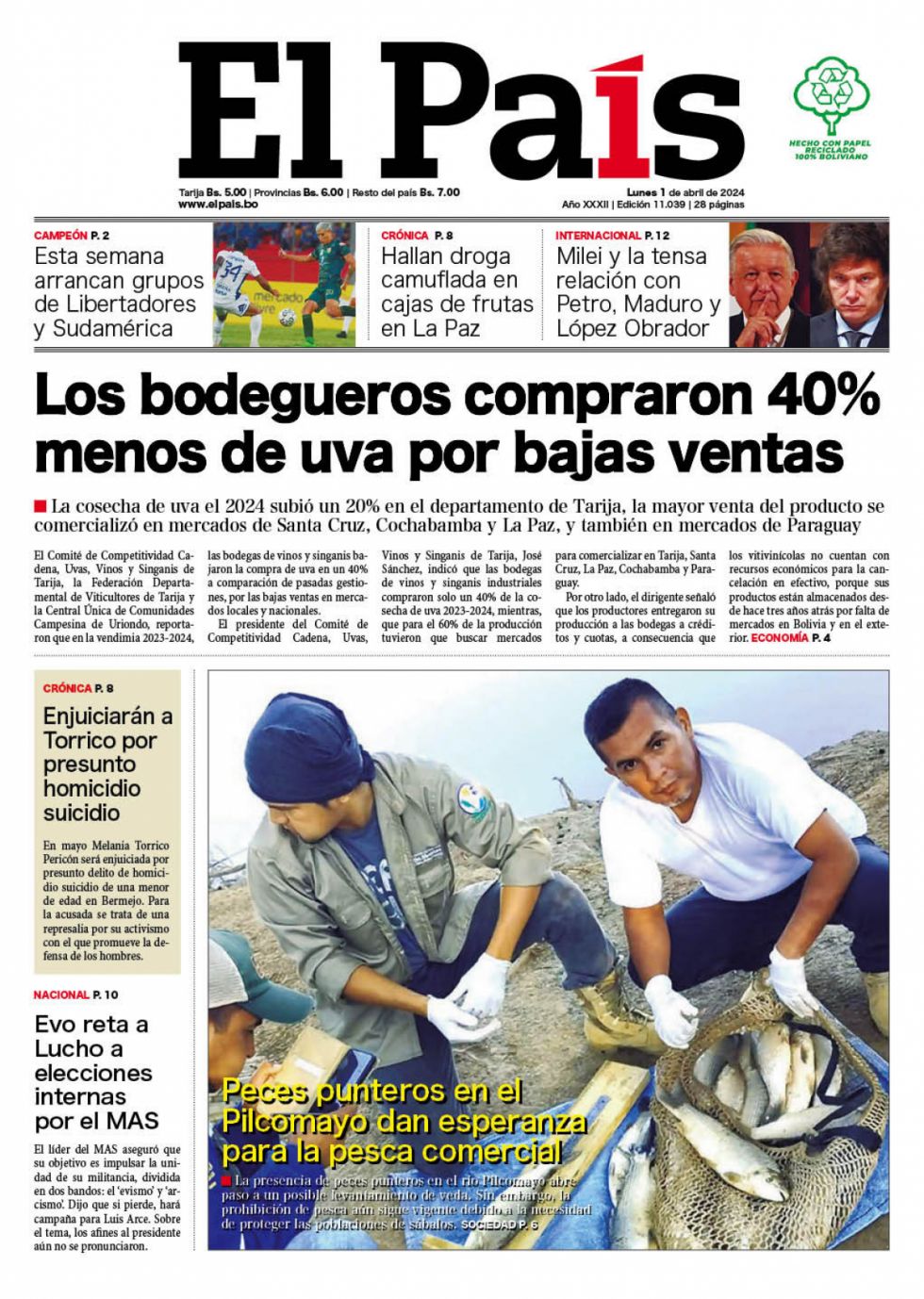 El reto de Evo, la caída del vino, las denuncias de Torrico y mucho más: Lee las imprescindibles
