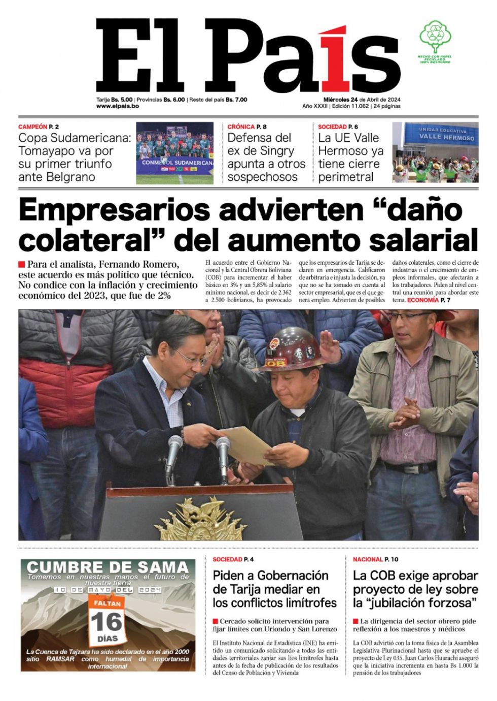 Incremento salarial; Ley 348; el horror de la ONU... Lee las imprescindibles 