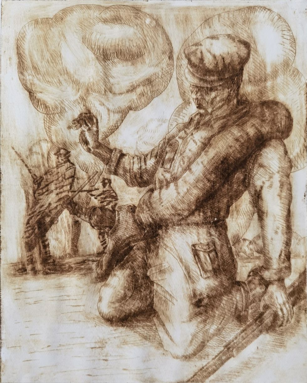 Sufrimiento corto, aguafuerte de Javier Rivera. 