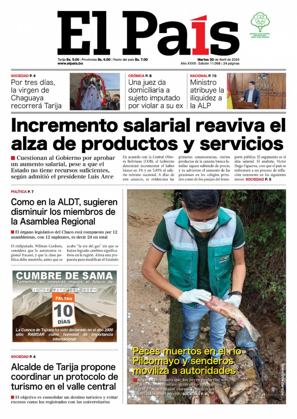 Desempleo y alza salarial, peces muertos en el Pilcomayo, la mamita de Chaguaya... Lee las imprescindibles de hoy