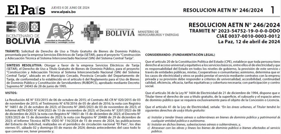 Avanza el anillo energético en Cercado: Consulta la resolución sobre uno de bienes de Dominio Público