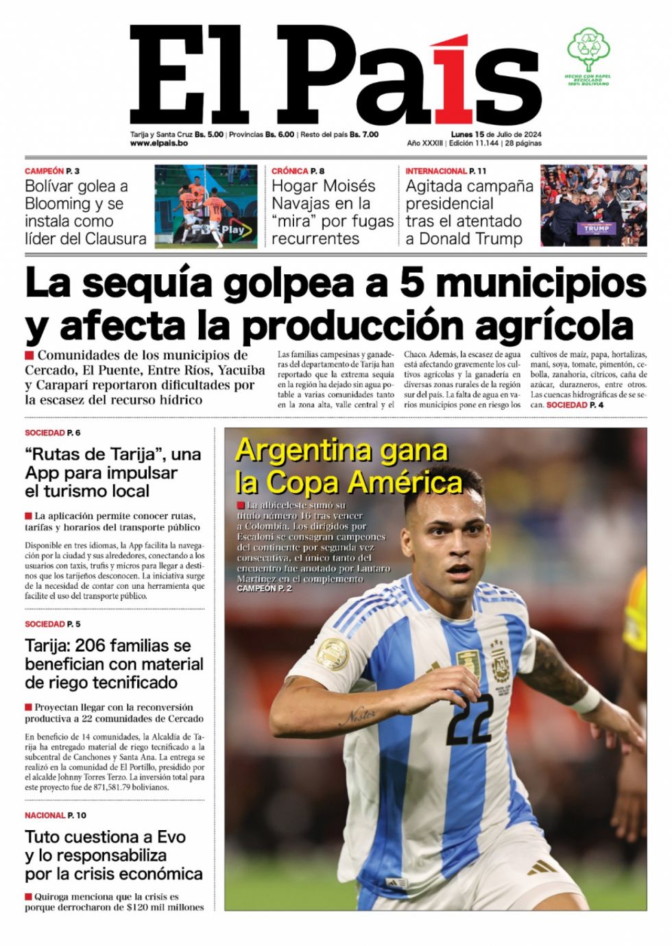 La sequía, la App de turismo, el triunfo argentino y más: Lee las imprescindibles