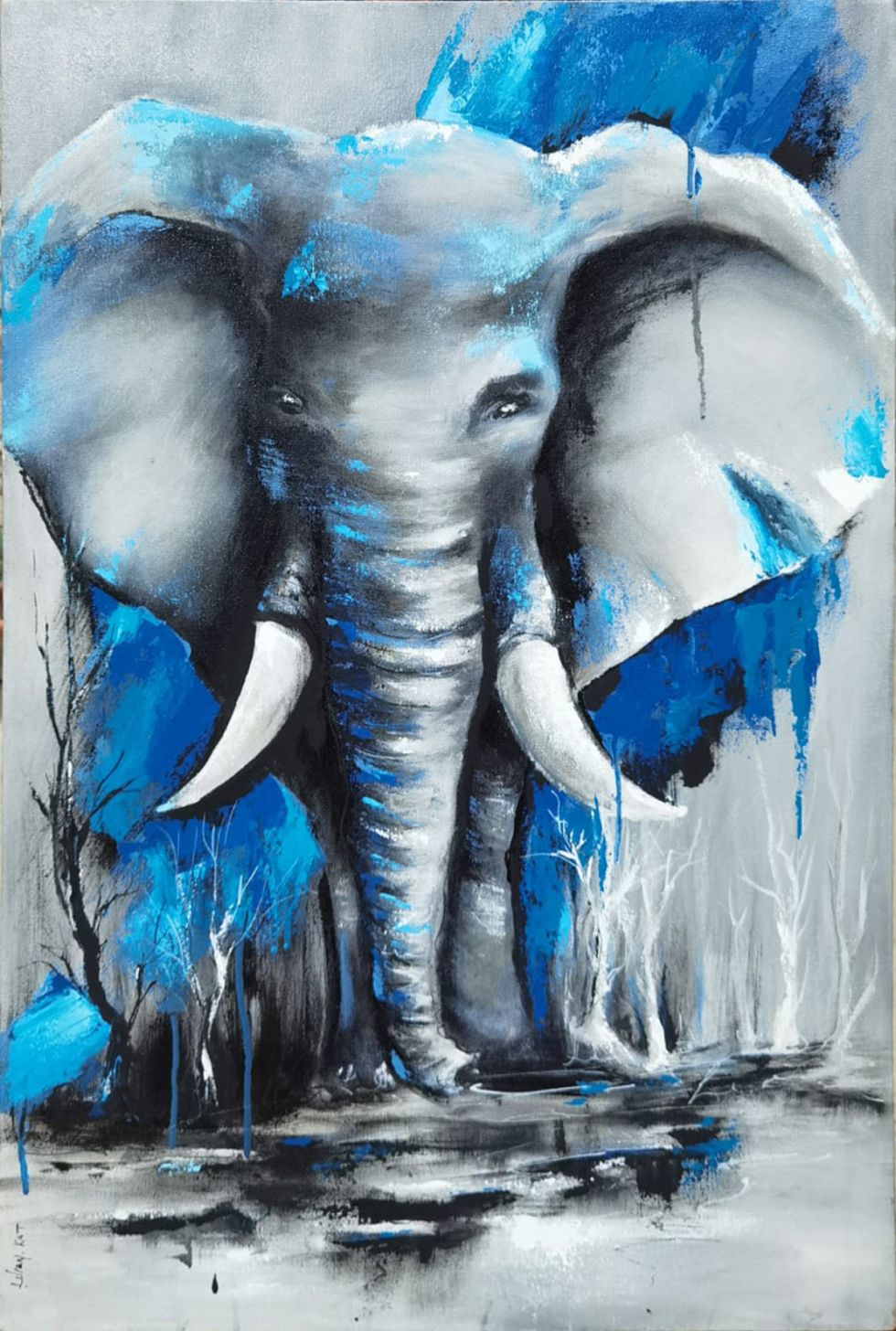 Elefante, mixta sobre tela de Lilian Carvajal. Precio base: Bs.700