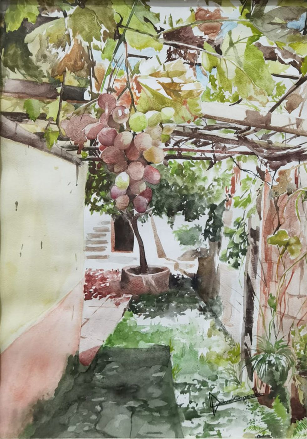 Estampa hogareña, acuarela de David Alejandro González. Precio base: Bs.1500