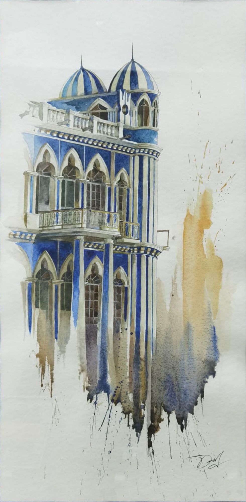 Blue Castle, acuarela de David Alejandro González. Precio base: Bs.1500