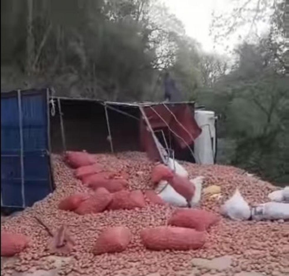 Un camión que llevaba papas volcó en la ruta Bermejo-Caraparí 
