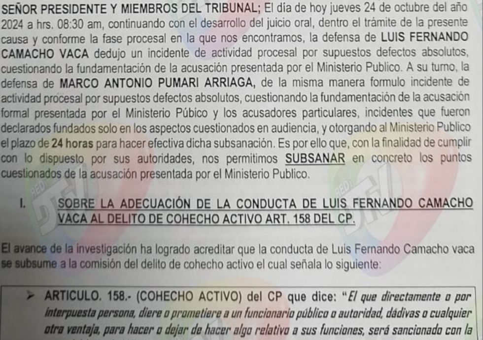 Fiscalía subsana acusación contra Pumari y Camacho en caso Golpe de Estado I Fiscalía subsana acusación contra Pumari y Camacho en caso Golpe de Estado I