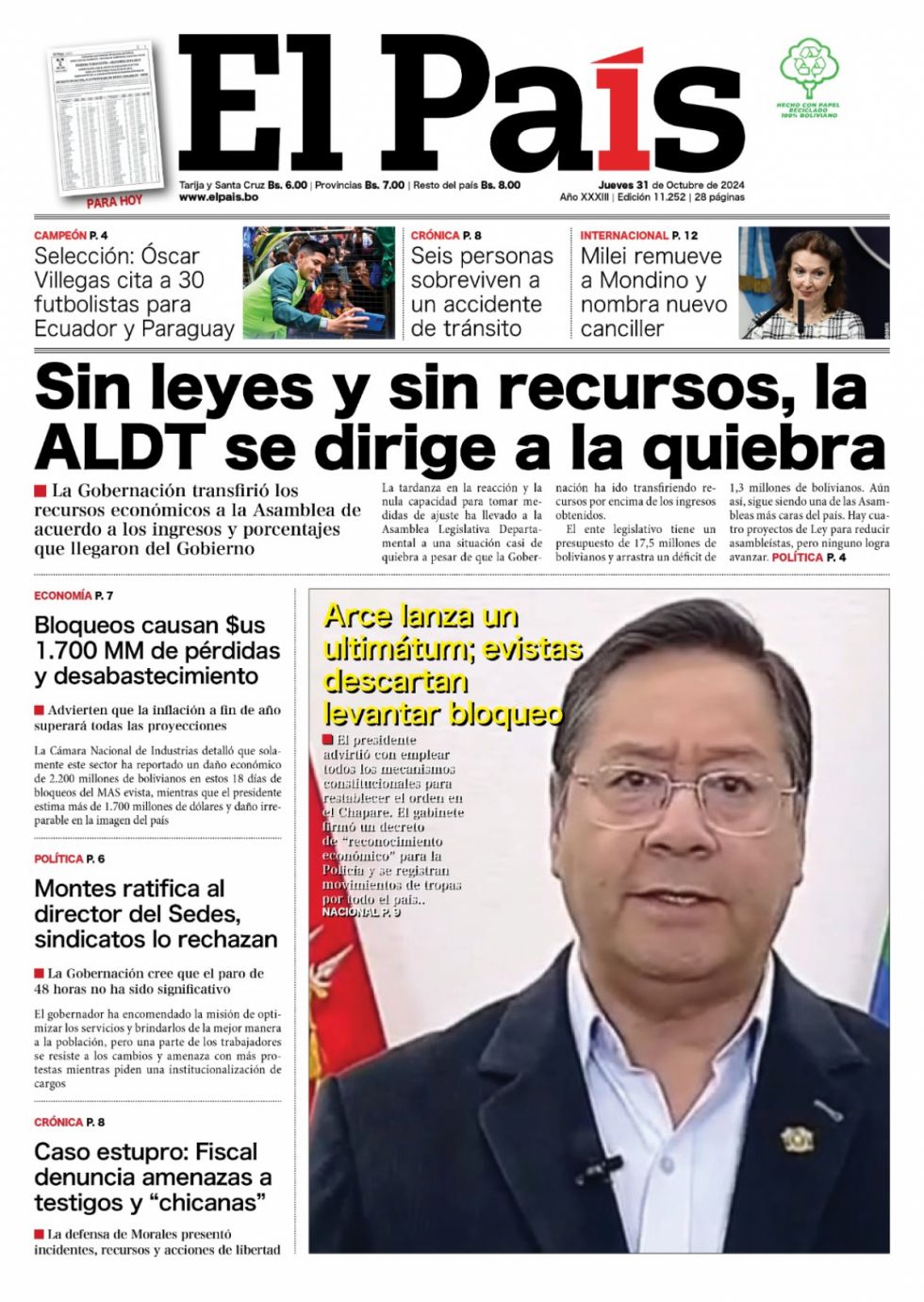 Ultimátum de Arce, quiebra en la ALDT, pulso en el Sedes y más: Lee las imprescindibles