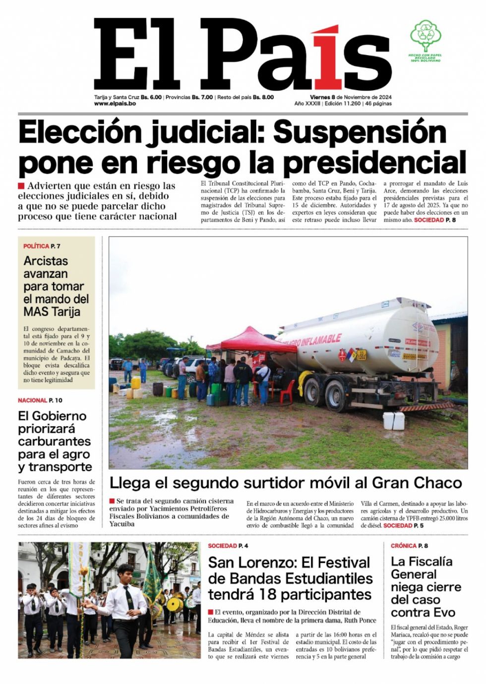 El discurso de Arce, el riesgo de las Judiciales, la ANH y más: Lee las imprescindibles