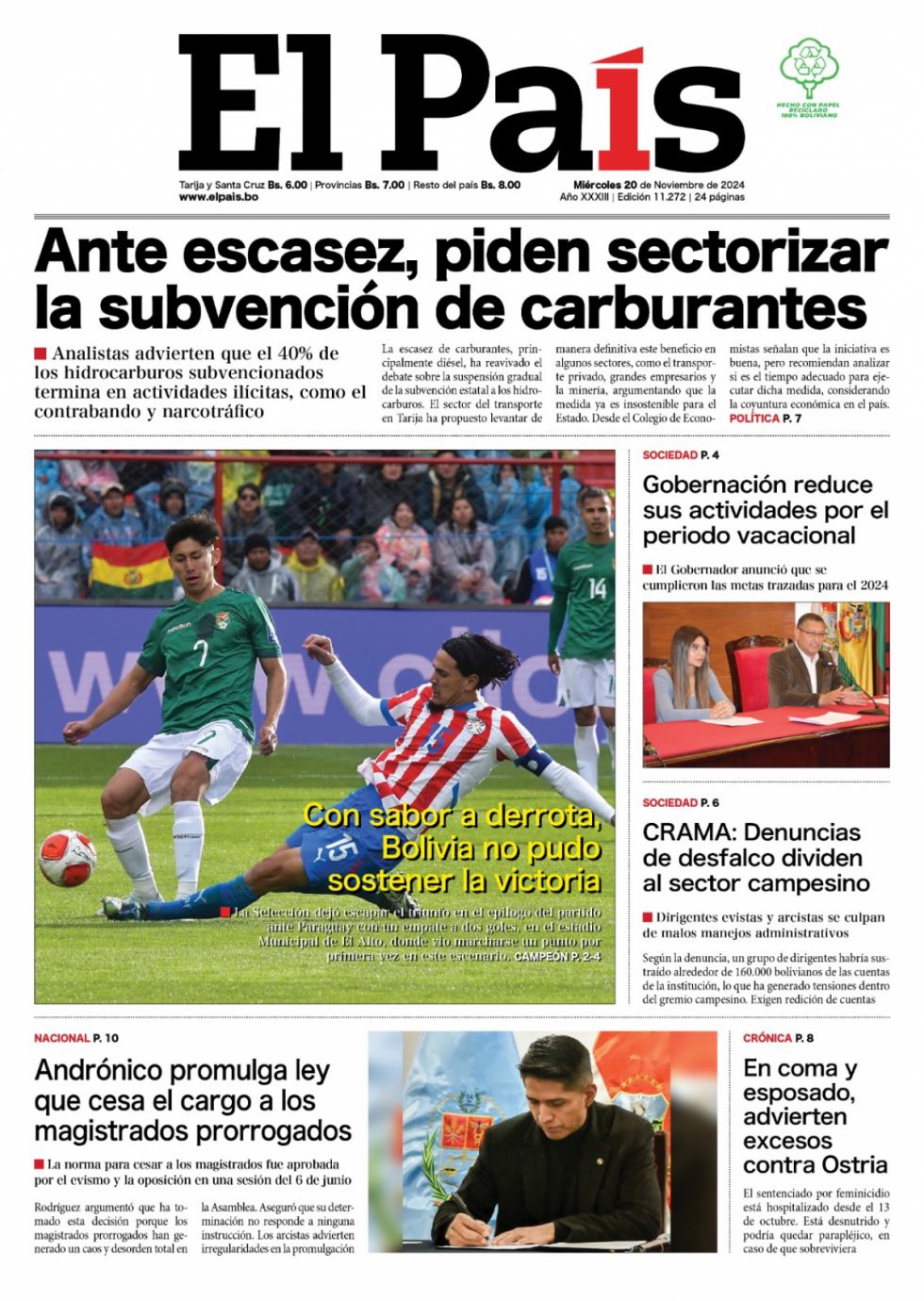 Empate de repechaje, horror en Corani, el desafío de Andrónico... lee las imprescindibles