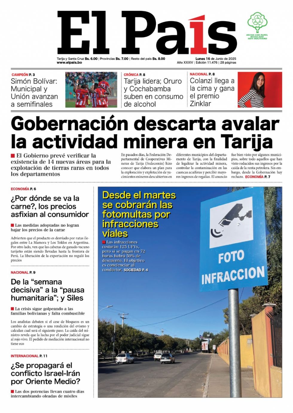"Pausa humanitaria", Siles, Fotomultas, las minas tarijeñas y más: Lee las imprescindibles