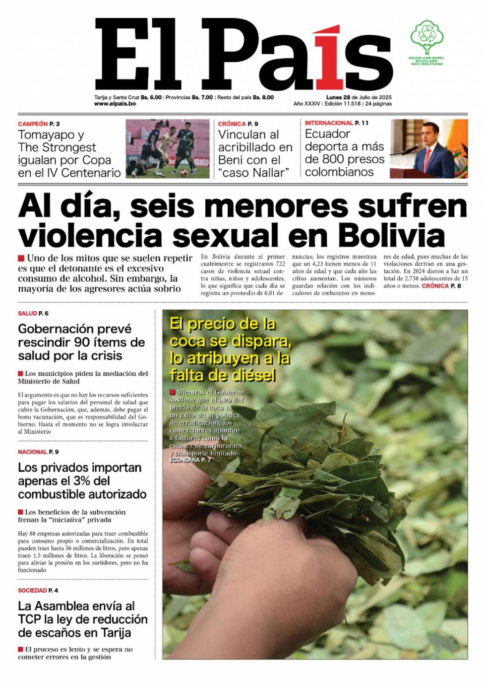 Violencia sexual, debate de vices, precio de la coca y más: Lee las imprescindibles