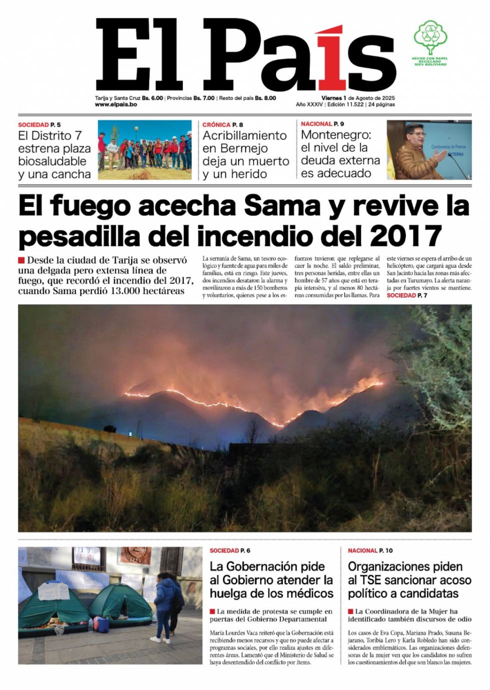 Agosto de Bicentenario, fuego en Sama, debate de la OEP y más: Lee las imprescindibles