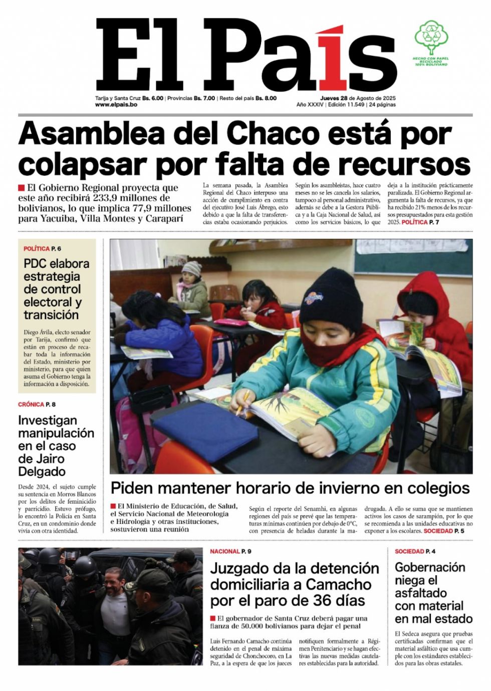 El caso Senkata y Áñez, el horario de invierno, la crisis del Chaco… Lee las imprescindibles