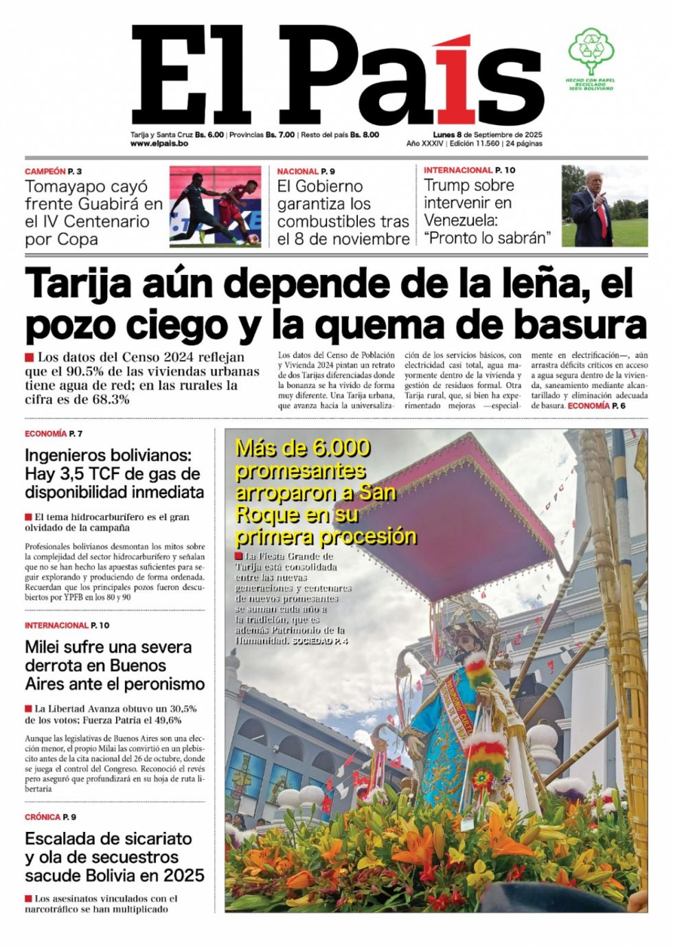 San Roquito, la derrota de Milei, la otra Tarija, el narco y más: Lee las imprescindibles