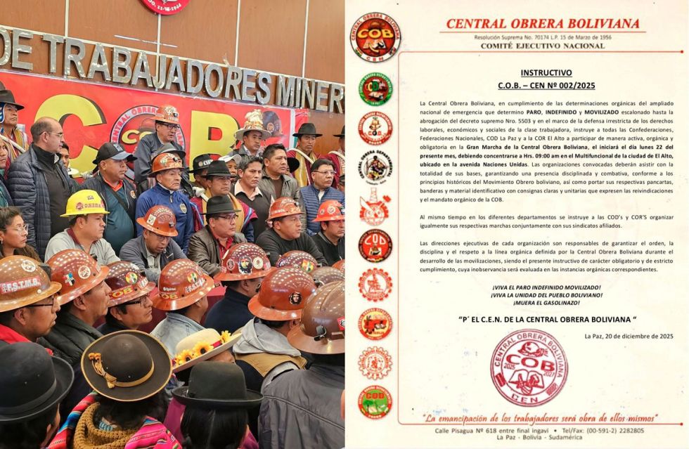 COB convoca ‘Gran Marcha’ el lunes desde El Alto contra el Decreto 5503