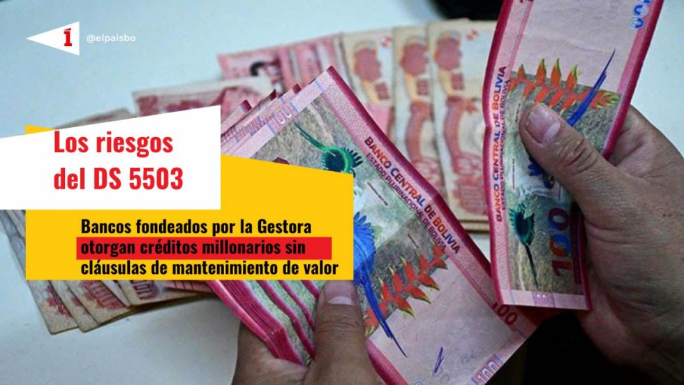 Bancos “fondeados” con recursos de la Gestora otorgan créditos millonarios sin mantenimiento de valor pese a riesgos del DS 5503