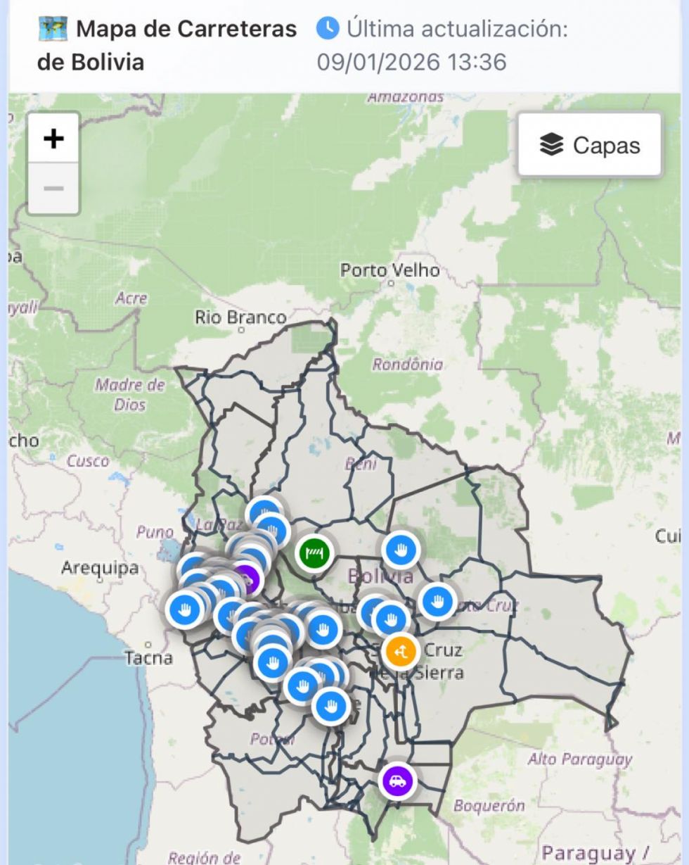 Mapa de transitabilidad de la ABC reporta 43 puntos de bloqueo en seis departamentos