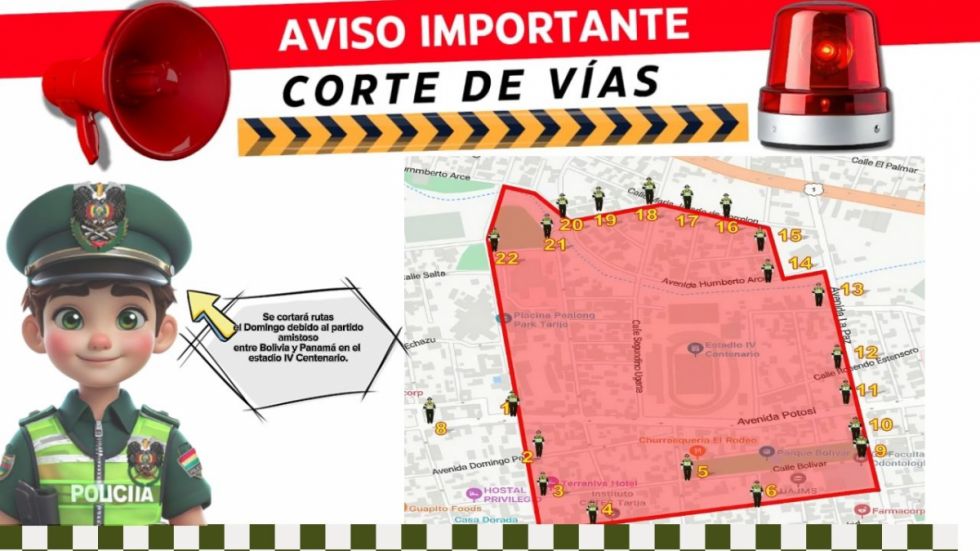 Estas son las calles que no tendrán circulación por el amistoso Bolivia–Panamá